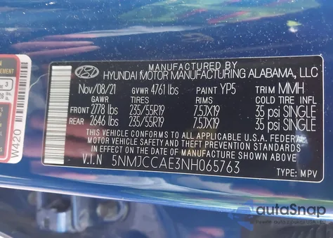 2022 Hyundai Tucson Sel z USA, uszkodzony, nr VIN 5NMJCCAE3NH065763